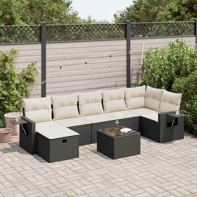 8-delige Loungeset met kussens poly rattan zwart