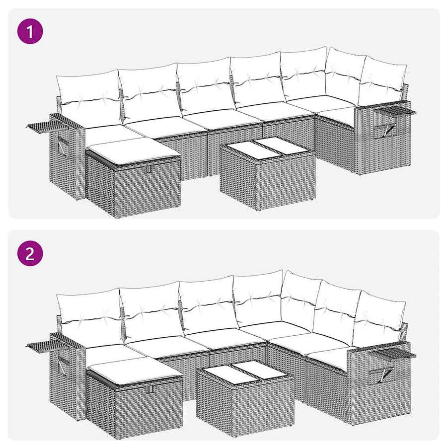 8-delige Loungeset met kussens poly rattan zwart