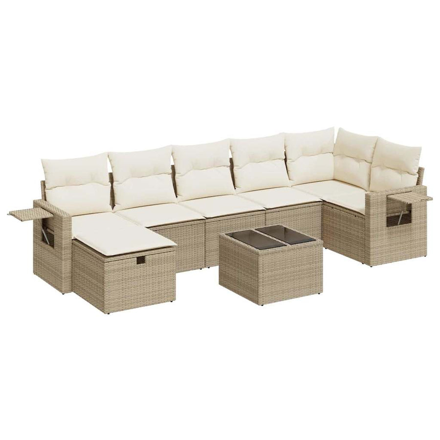 8-delige Loungeset met kussens poly rattan beige