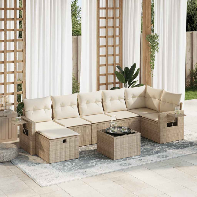 8-delige Loungeset met kussens poly rattan beige