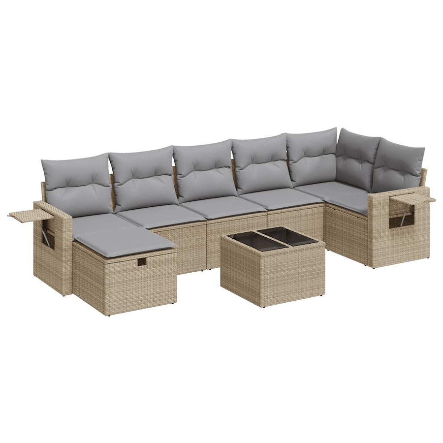 8-delige Loungeset met kussens poly rattan beige