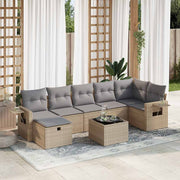8-piece Lounge Set with Cushions Poly Rattan Beige