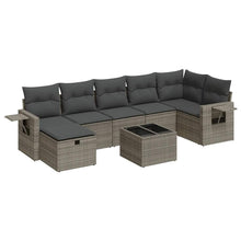 8-delige Loungeset met kussens poly rattan grijs