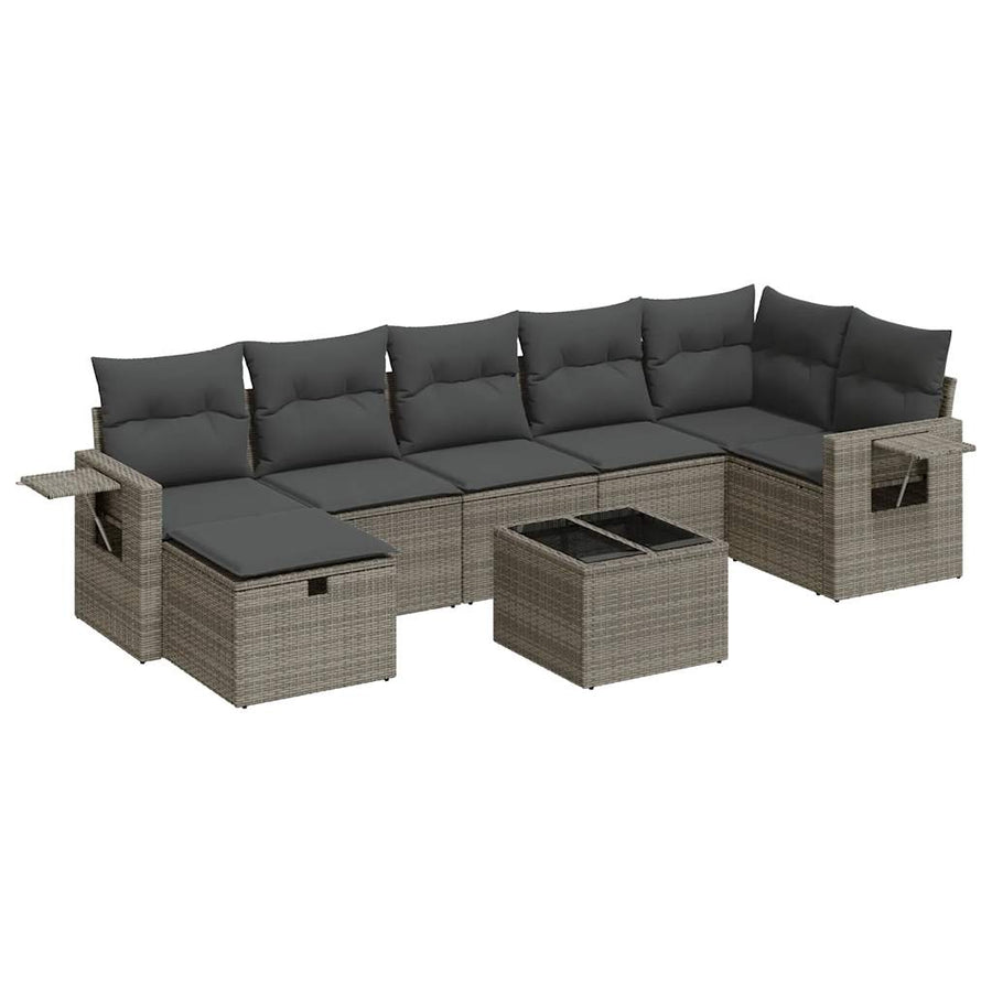 8-delige Loungeset met kussens poly rattan grijs