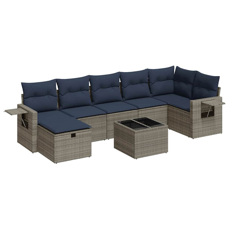 8-delige Loungeset met kussens poly rattan grijs