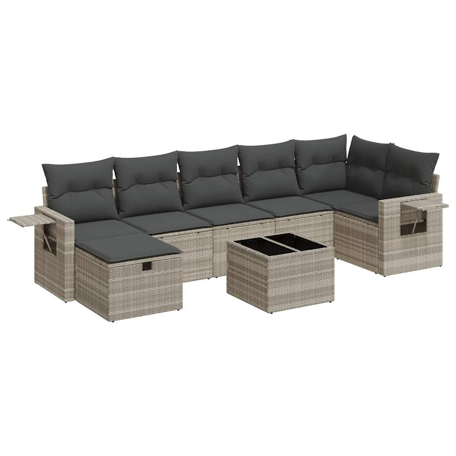 8-delige Loungeset met kussens poly rattan lichtgrijs