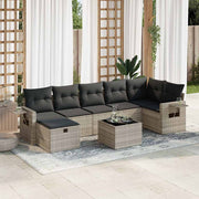 Loungeset 8-delig poly rattan lichtgrijs