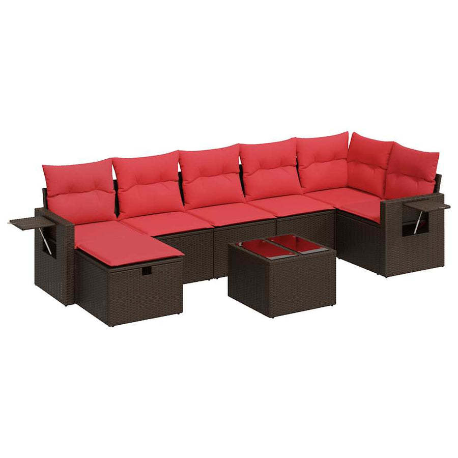 8-delige Loungeset met kussens poly rattan bruin
