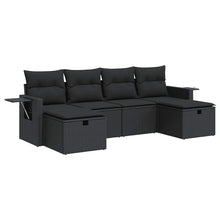 6-delige Loungeset met kussens poly rattan zwart
