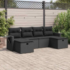 6-piece Lounge Set with Cushions Poly Rattan Black