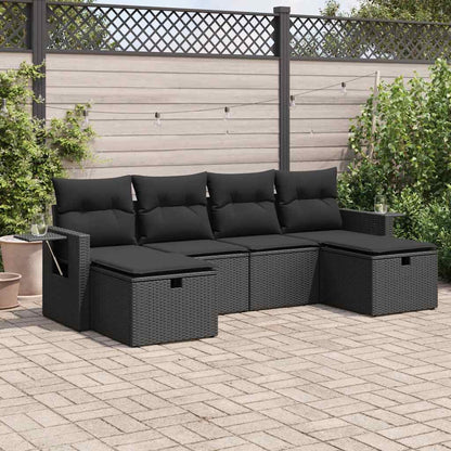 6-delige Loungeset met kussens poly rattan zwart