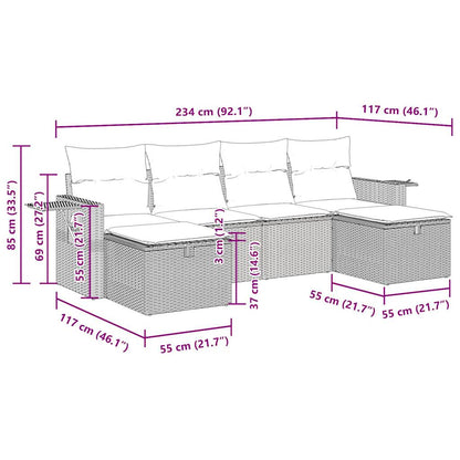 6-delige Loungeset met kussens poly rattan zwart