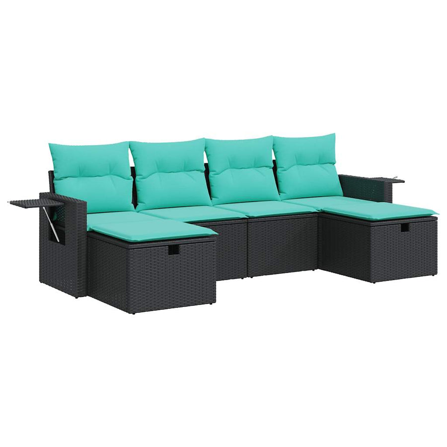 6-delige Loungeset met kussens poly rattan zwart