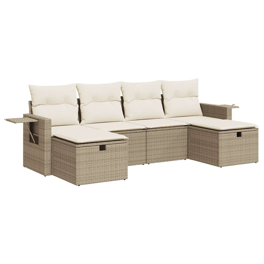 6-delige Loungeset met kussens poly rattan beige