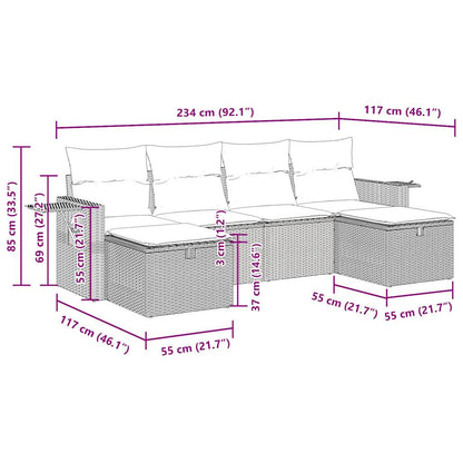 6-delige Loungeset met kussens poly rattan beige