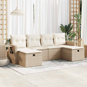 Loungeset 6-delig poly rattan beige