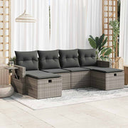 Loungeset 6-delig poly rattan grijs