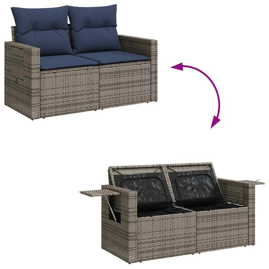 6-delige Loungeset met kussens poly rattan grijs