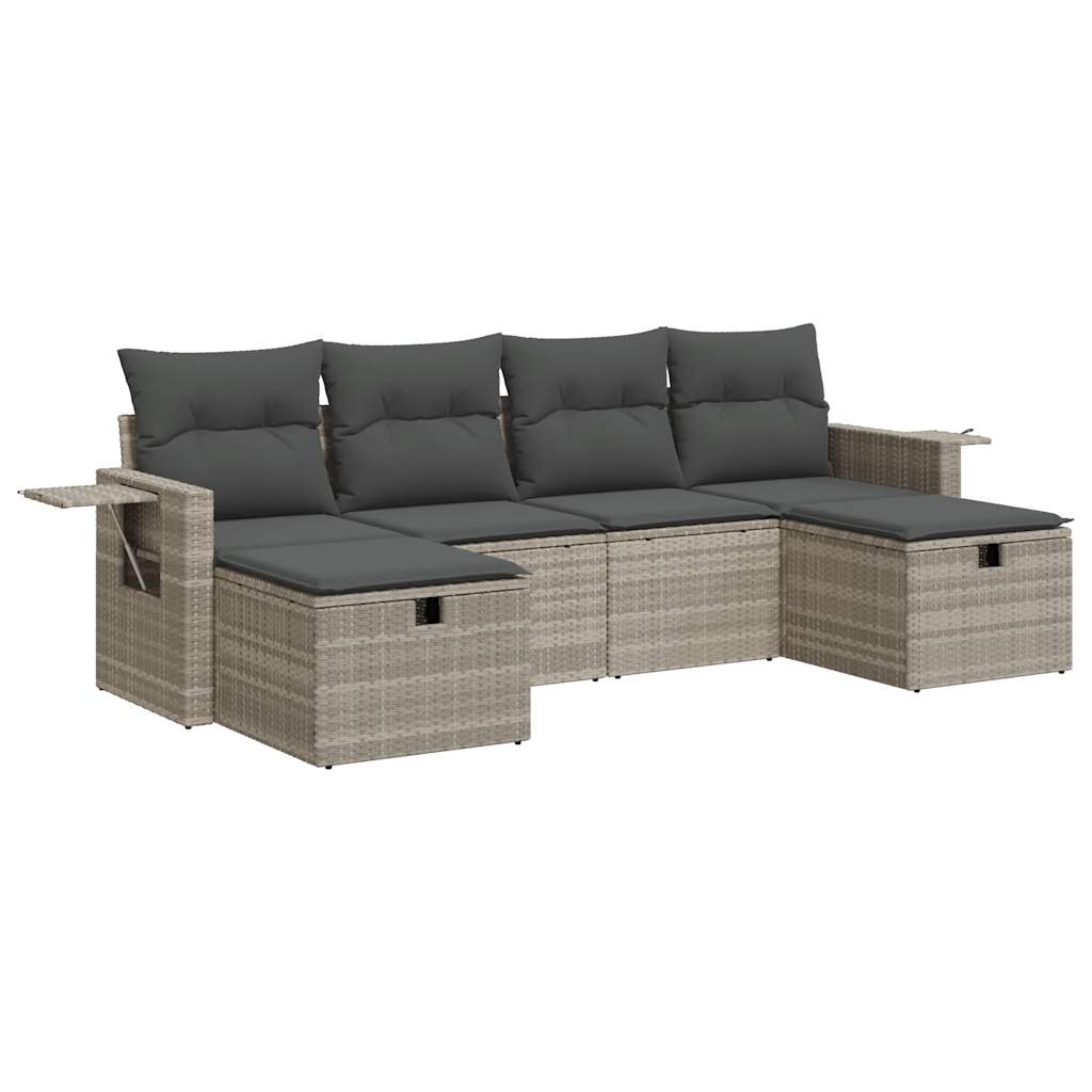 6-delige Loungeset met kussens poly rattan lichtgrijs