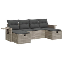 6-delige Loungeset met kussens poly rattan lichtgrijs