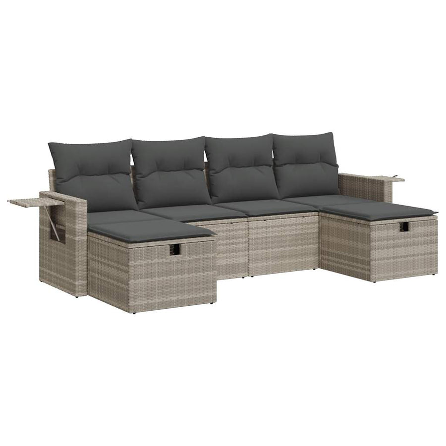 6-delige Loungeset met kussens poly rattan lichtgrijs