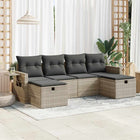 6-piece Lounge Set with cushions poly rattan light grey