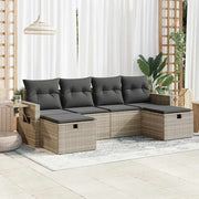 6-piece Lounge Set with cushions poly rattan light grey