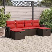 6-piece Lounge Set with Cushions Poly Rattan Brown
