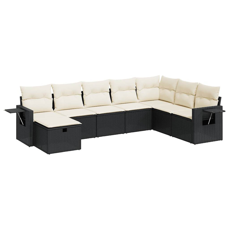 8-delige Loungeset met kussens poly rattan zwart