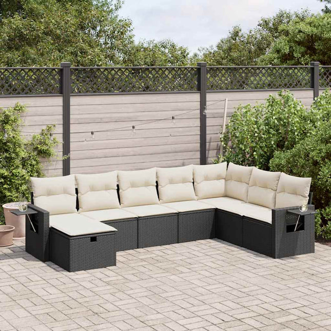 8-delige Loungeset met kussens poly rattan zwart