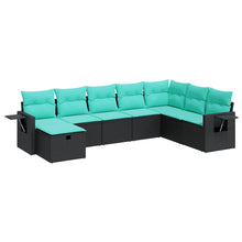 8-delige Loungeset met kussens poly rattan zwart