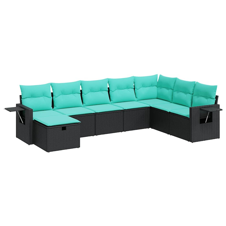 8-delige Loungeset met kussens poly rattan zwart