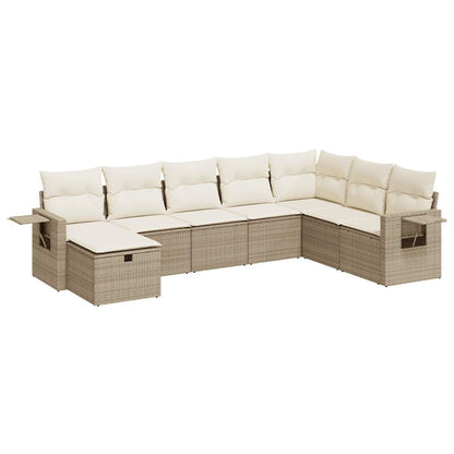 8-delige Loungeset met kussens poly rattan beige