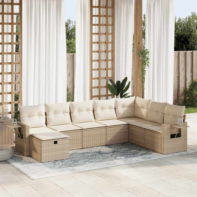 8-delige Loungeset met kussens poly rattan beige