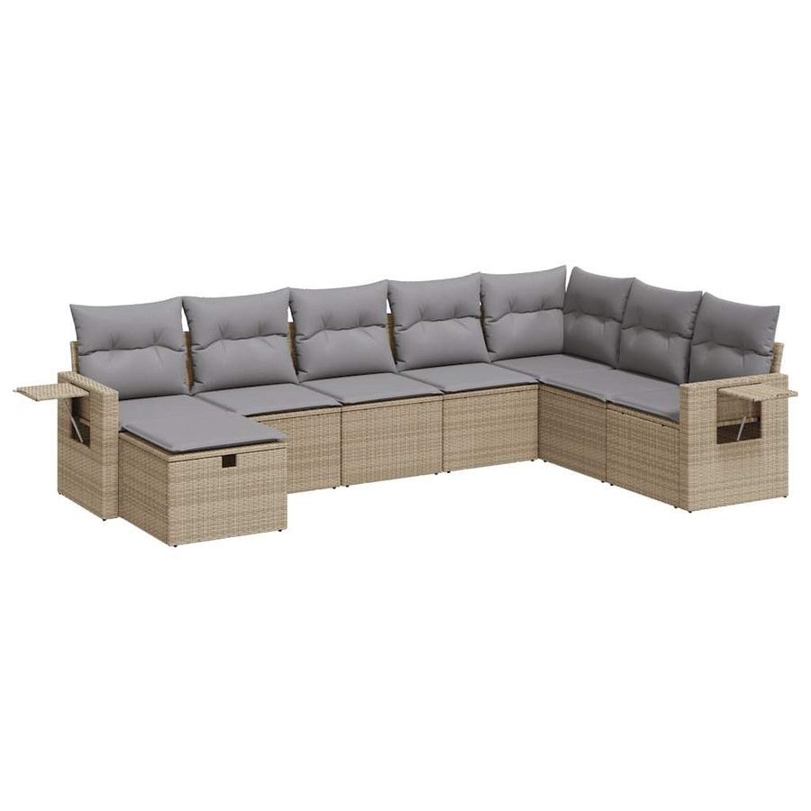 8-delige Loungeset met kussens poly rattan beige