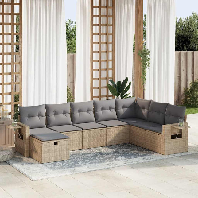 8-delige Loungeset met kussens poly rattan beige