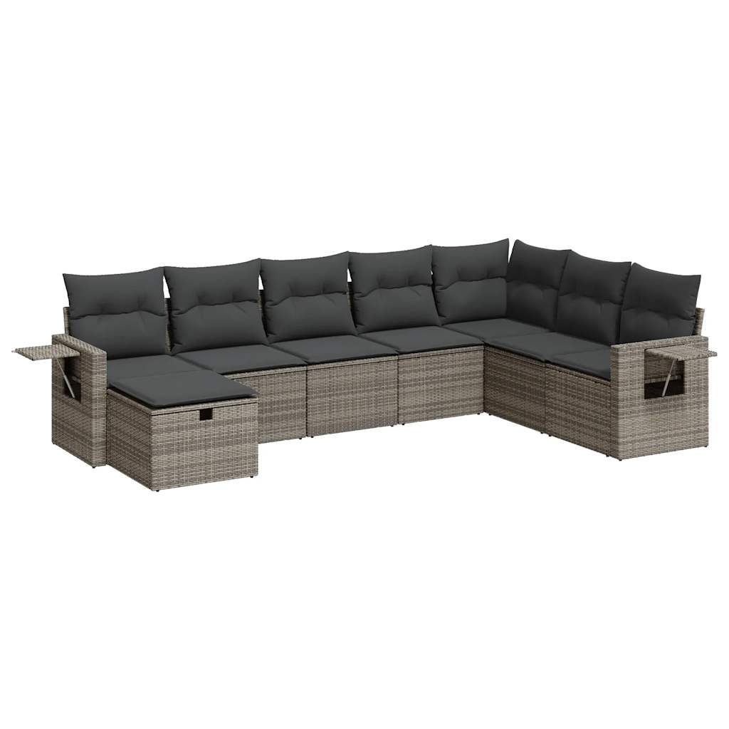 8-delige Loungeset met kussens poly rattan grijs