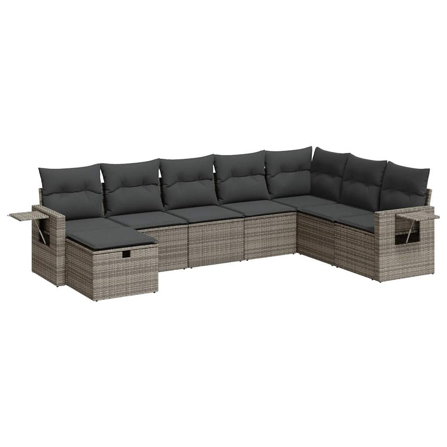 8-delige Loungeset met kussens poly rattan grijs