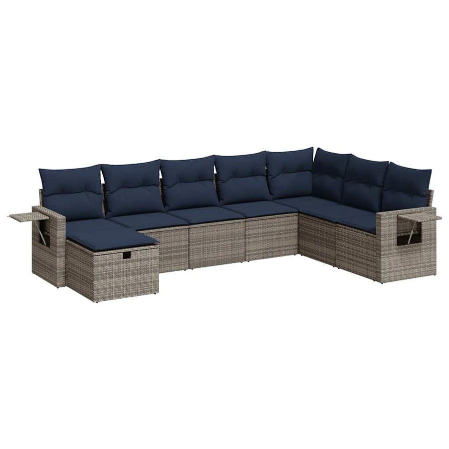 8-delige Loungeset met kussens poly rattan grijs