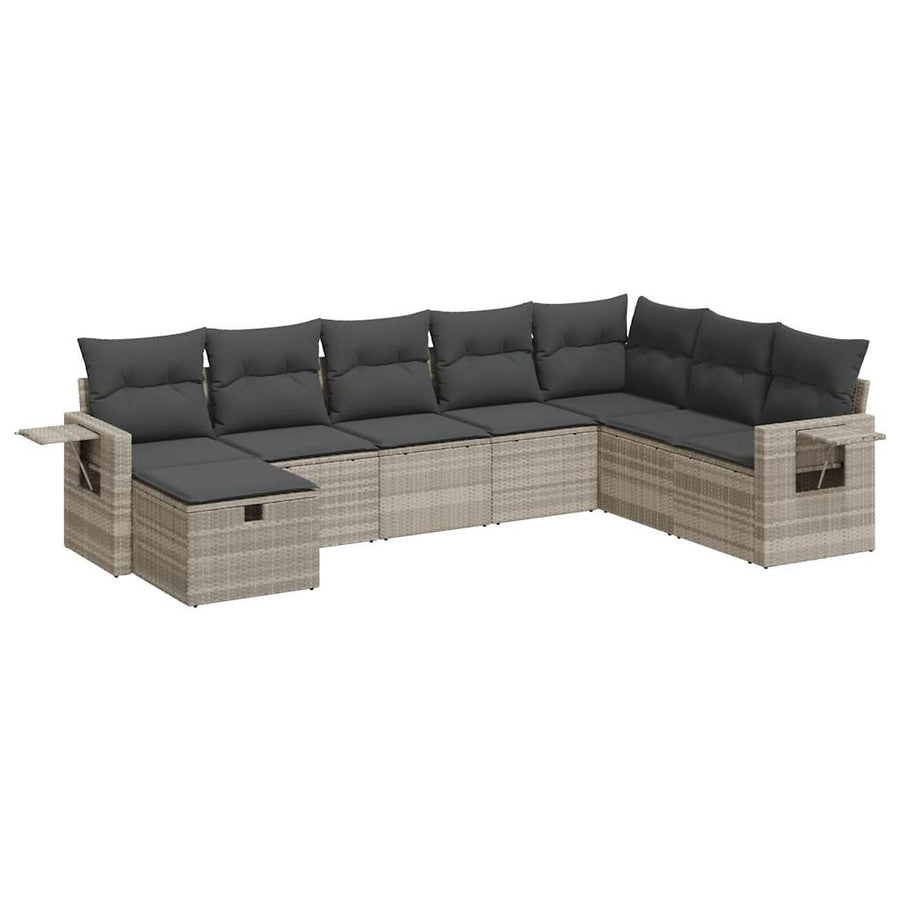 8-delige Loungeset met kussens poly rattan lichtgrijs