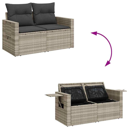 8-delige Loungeset met kussens poly rattan lichtgrijs