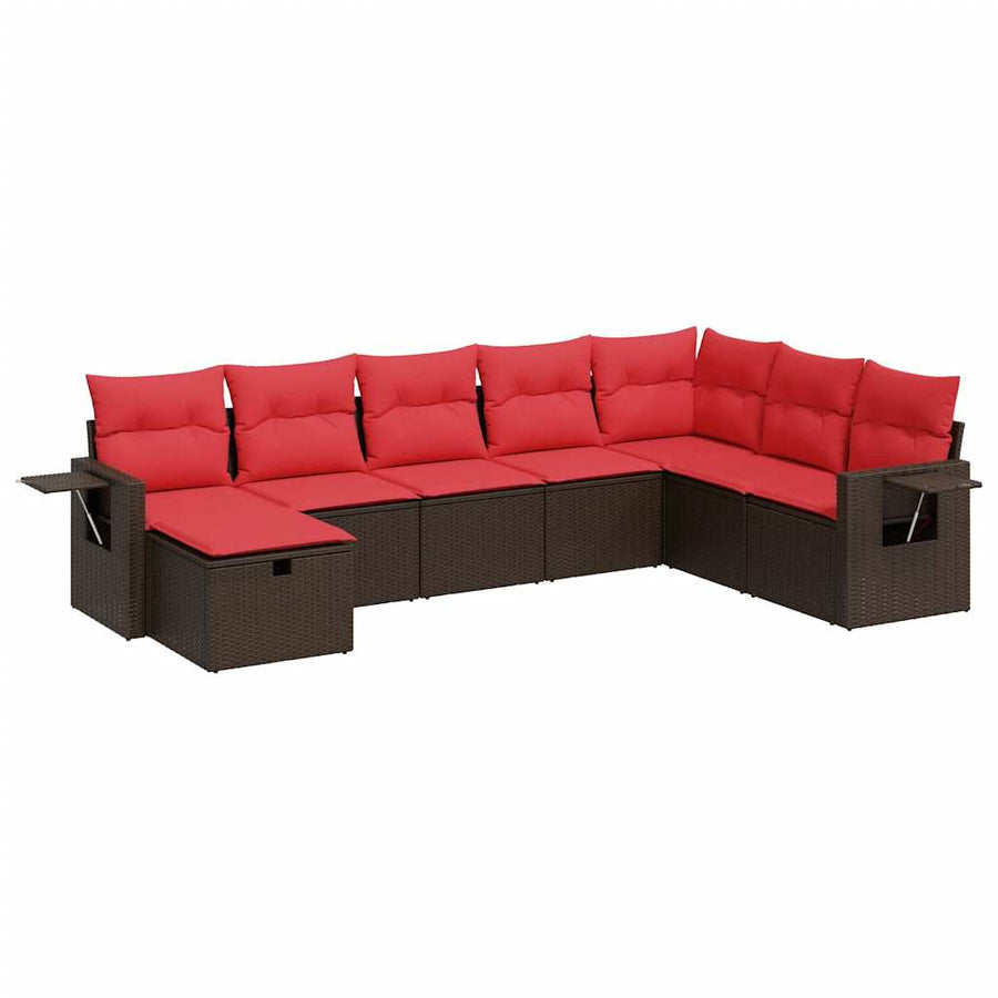 8-delige Loungeset met kussens poly rattan bruin