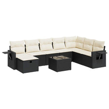 9-delige Loungeset met kussens poly rattan zwart