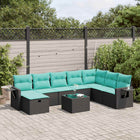 9-piece lounge set with cushions poly rattan black