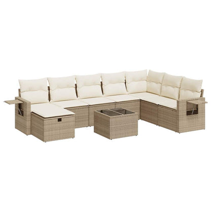 9-delige Loungeset met kussens poly rattan beige