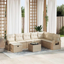 9-delige Loungeset met kussens poly rattan beige