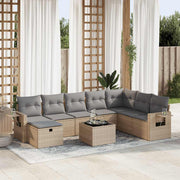 9-piece Loungeset with cushions poly rattan beige