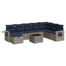 9-delige Loungeset met kussens poly rattan grijs