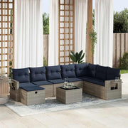 Loungeset poly rattan 9-delig grijs met opbergfunctie