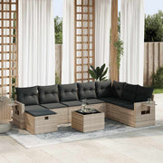 Loungeset poly rattan lichtgrijs 9-delig